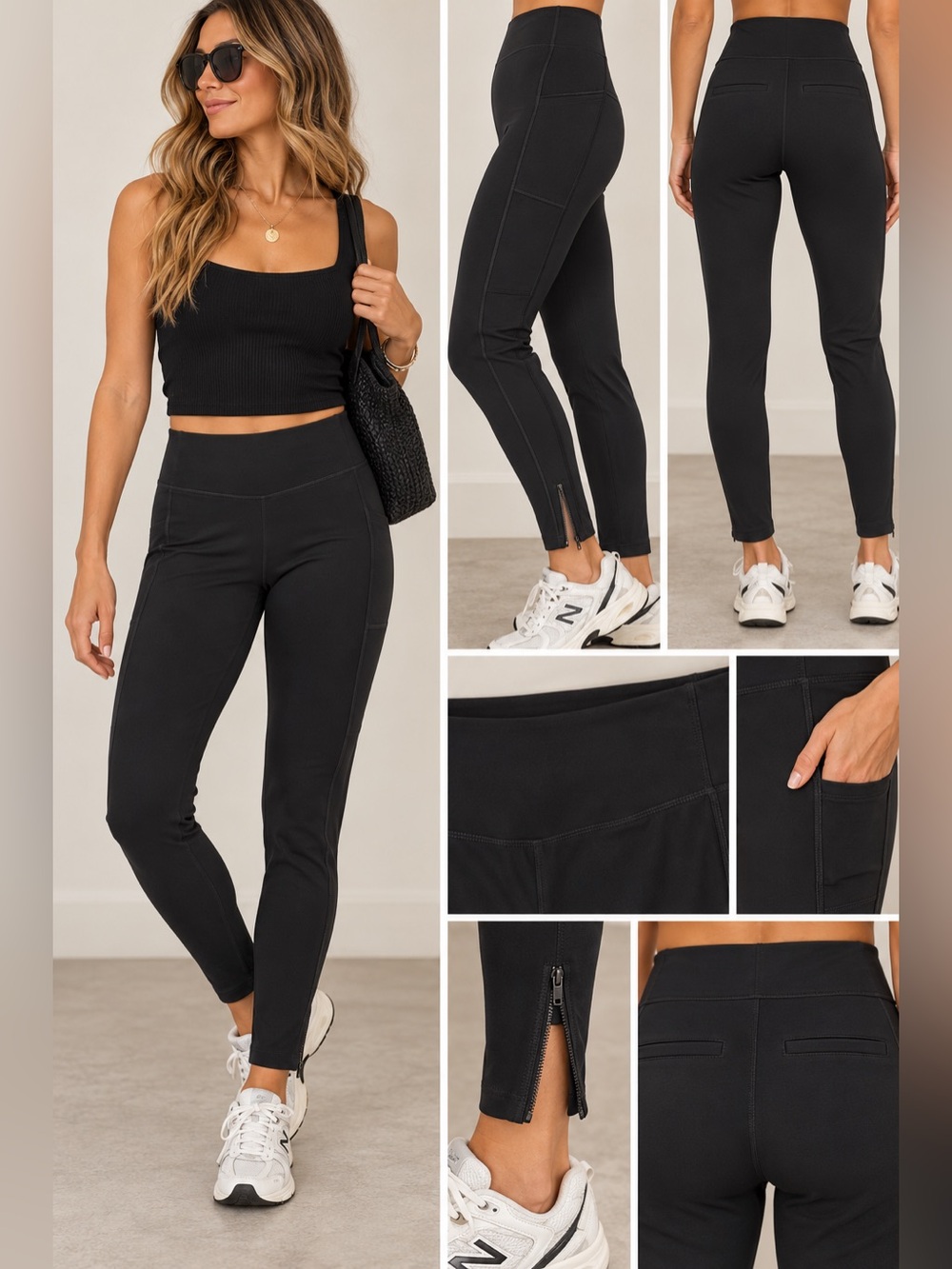Athleta Pull-On Zip-Front High-Rise Pant *Full Length Black Leggings